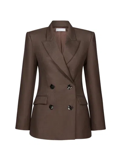 Violante Nessi 시르 헥사곤 버튼 더블 브레스티드 블레이저 In Brown