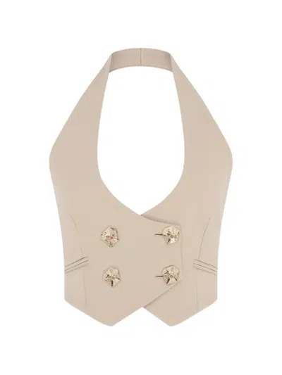 Violante Nessi The Deledda Halterneck Gold-buttons Crop Top In Neutral