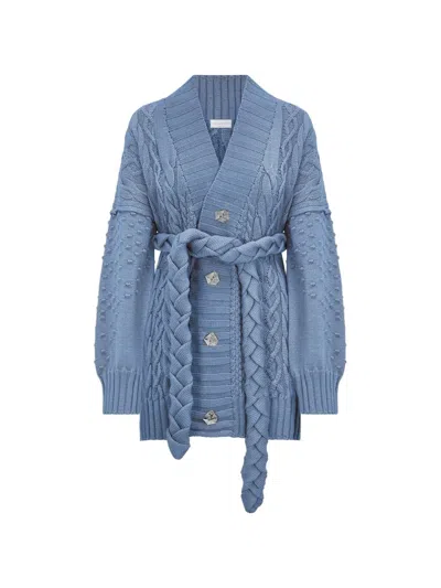 Violante Nessi Tracey Cable-knit Belted Cardigan In Blue