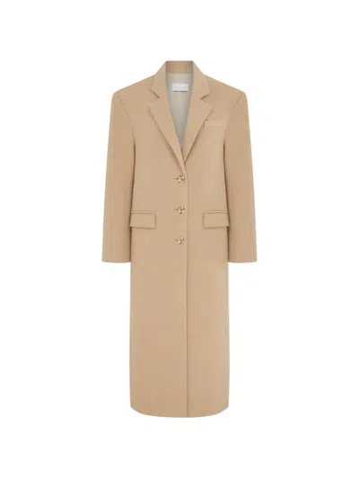 Violante Nessi Verga Single-breasted Padded-shoulder Coat In Neutral