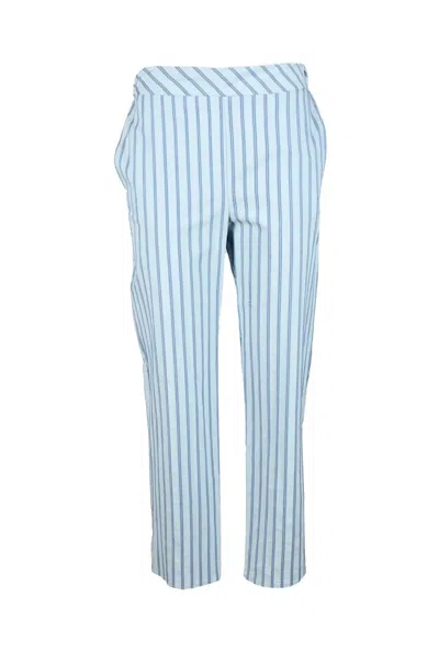 Violanti Light Blue Cropped Trousers With Classic Striped Pattern In Multi