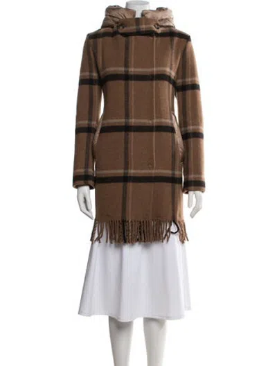 Pre-owned Violanti Wool Plaid Print Coat In Brown