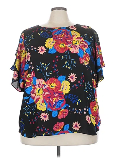 Pre-owned Violet & Claire Short Sleeve Blouse In Black