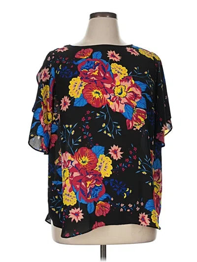 Pre-owned Violet & Claire Short Sleeve Blouse In Black