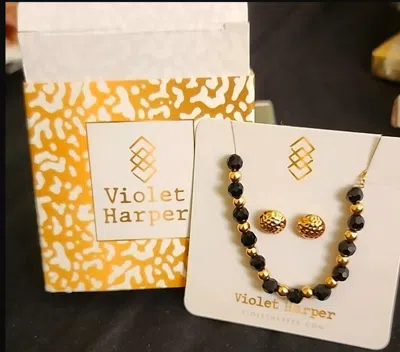 Violet Harper Beaded Bracelet And Earring Set In Black/gold