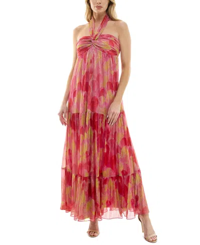 Violet Weekend Juniors Womens Metallic Halter Evening Dress In Sunsetpine