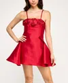 Violet Weekend Juniors' Satin Rosette Fit And Flare Dress In Red