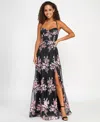 Violet Weekend Juniors Sequin-embroidered Side-slit Gown In Black,pink