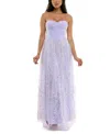 Violet Weekend Juniors' Sequin Pearl Corset Gown In Lilac