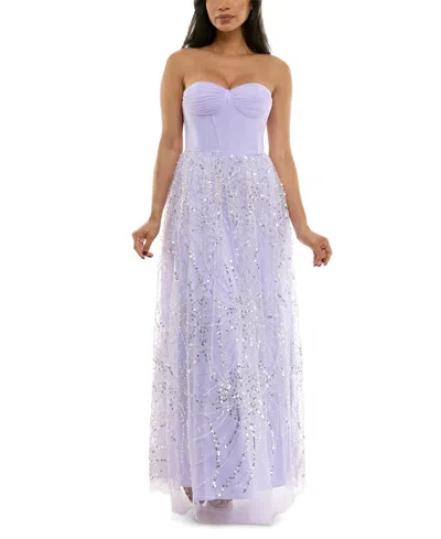 Violet Weekend Juniors' Sequin Pearl Corset Gown In Lilac