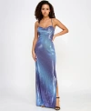 Violet Weekend Juniors Womens Sequin Open Back Evening Dress In Blue Silver