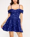 Violet Weekend Women's Juniors' Jacquard Drop-waist Fit & Flare Dress In Blue