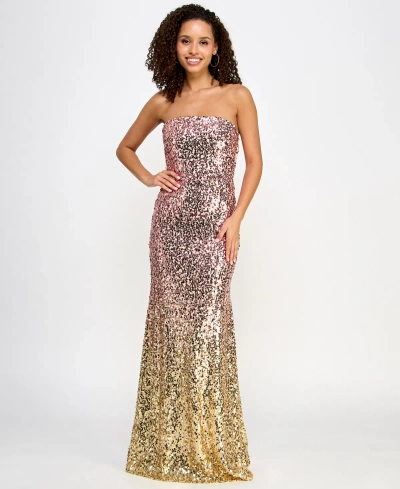 Violet Weekend Women's Strapless Ombre Sequin Gown In Pink Gold