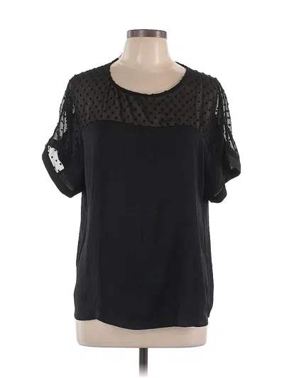 Pre-owned Violeta By Mango Short Sleeve Top Black Keyhole Neckline Tops