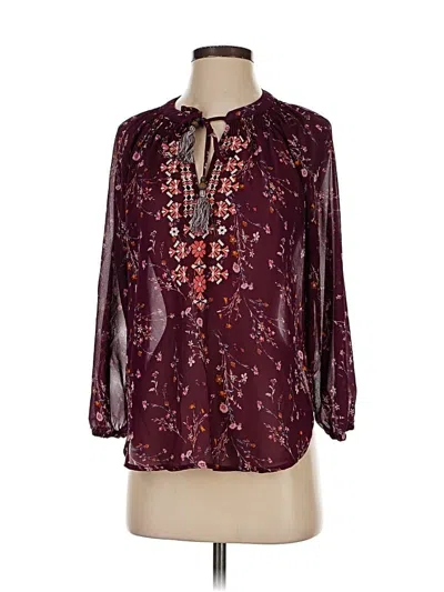 Pre-owned Violets & Roses 3/4 Sleeve Blouse In Burgundy