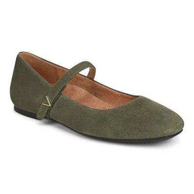 Vionic Alameda Mary Jane Flat In Dark Olive Suede
