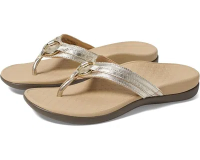Vionic Aloe Flip Flops Women's Champagne Leather Slip On Sandals Zogg1222 In Nude