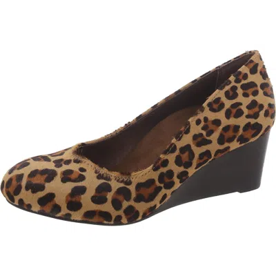 Vionic Antonia Womens Calf Hair Leopard Print Wedge Heels In Multi