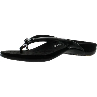 Vionic Bella Womens Faux Leather Slip On Thong Sandals In Black