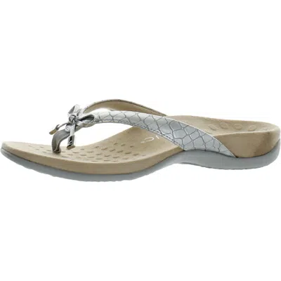 Vionic Bella Womens Faux Leather Slip On Thong Sandals In Silver