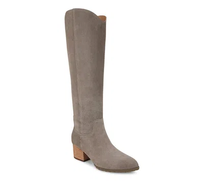 Vionic Bixby Boots Women's Wide Stone Suede Block Heel Knee High Hawk3085 In Gray