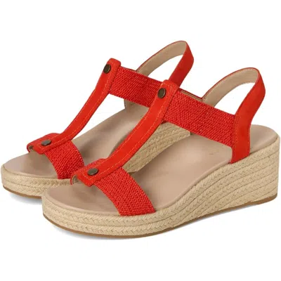 Vionic Calera Sandals Womens Cherry Tomato Nubuck Wedge Espadrille Zogg2207 In Orange