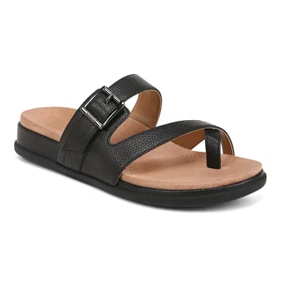 VIONIC CARMELA J0829L1001 WOMEN'S BLACK LEATHER TOE POST SANDALS ZAP518