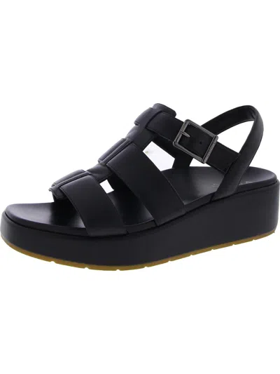 Vionic Delano Womens Leather Strappy Wedge Sandals In Black