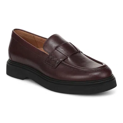 Vionic Dolores Block Heeled Loafer In Mulled Wine Red Tumbled Leather