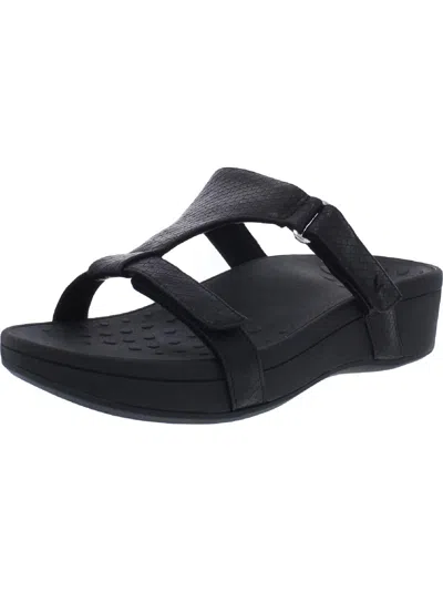 Vionic Ellie Womens Fax Leather Flats Wedge Sandals In Black