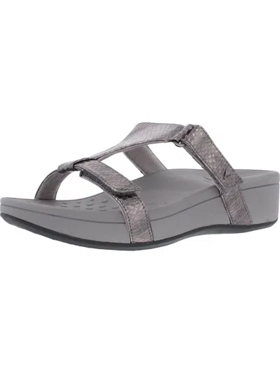 Vionic Ellie Womens Fax Leather Flats Wedge Sandals In Silver
