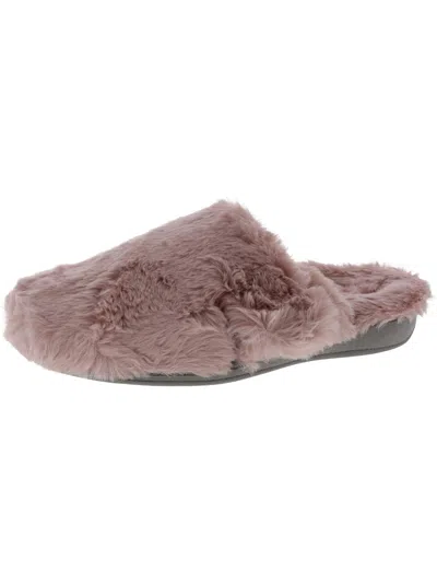 Vionic Gemma Plush Womens Faux Fur Slide Slippers In Pink