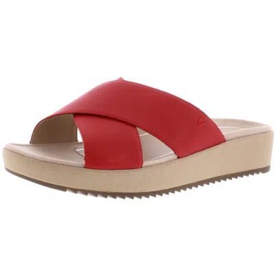 Vionic Hayden Womens Leather Wedge Slide Sandals In Red