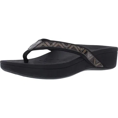 Vionic High Tide Womens Leather Wedge Thong Sandals In Multi