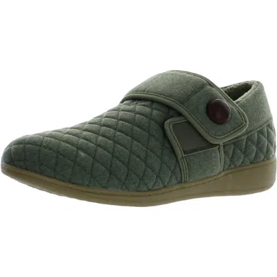 Vionic Jackie Womens Quilted Flannel Loafer Slippers In Green