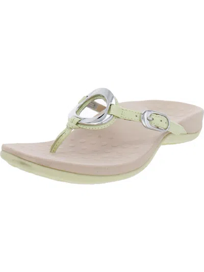 Vionic Karina Womens Patent Leather Slip On Thong Sandals In Green