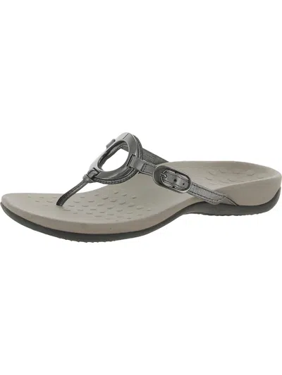 Vionic Karina Womens Patent Leather Slip On Thong Sandals In Grey