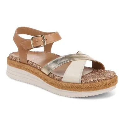 Vionic Mar Strappy Womens Camel Gold Leather Criss Cross Sandals Gal1900 In Brown