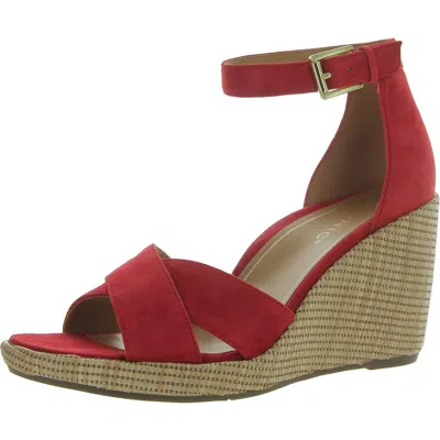 Vionic Marina Womens Leather Platform Wedge Sandals In Red