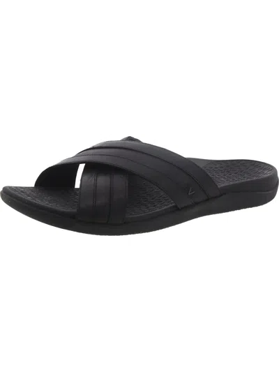 Vionic Mens Leather Cushioned Footbed Slide Sandals In Black