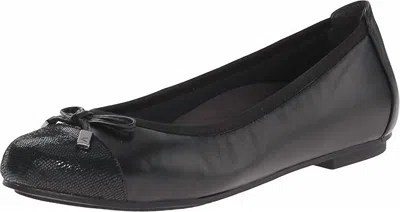 Vionic Minna Womens Leather Toe Cap Ballet Flats In Black