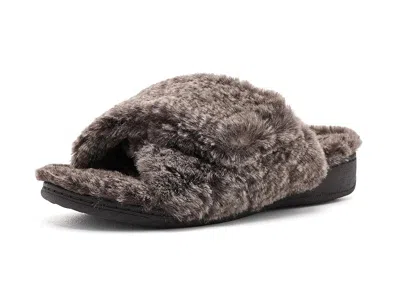 Vionic Relax Ii Open Toe Slippers Women's Slippers Dark Brown Faux Fur: 11 M