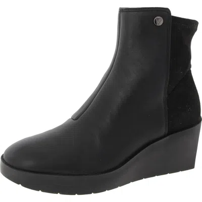 Vionic Skylar Womens Leather Mixed Media Wedge Boots In Black