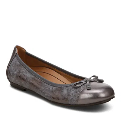 Vionic Spark Minna Ballet Shoes - Wide Width In Pewter Metallic Snake In Grey