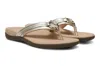 Vionic Tide Aloe Sandals Wochampagne Leather Toe Post Thong Zogg1258 In Silver