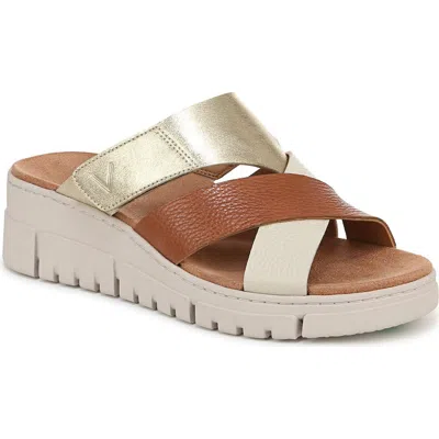 Vionic Uptown Sunset Platform Wedge Slide Sandal In Tan/gold