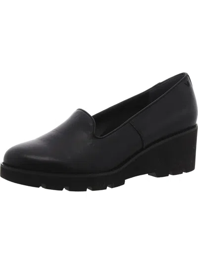 Vionic Willa Womens Faux Leather Lug Heel Wedge Heels In Black