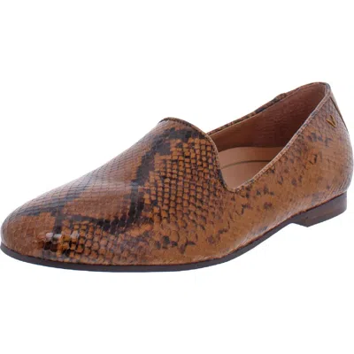 Vionic Willa Womens Leather Round Toe Smoking Loafers In Brown