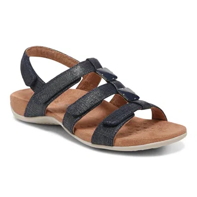 Vionic Women's Amber Adjustable Sandals In Navy/met/linen In Black