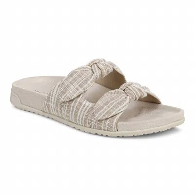 Vionic Women's Elara Slide Sandal In Cream Striped Canvas In Gray